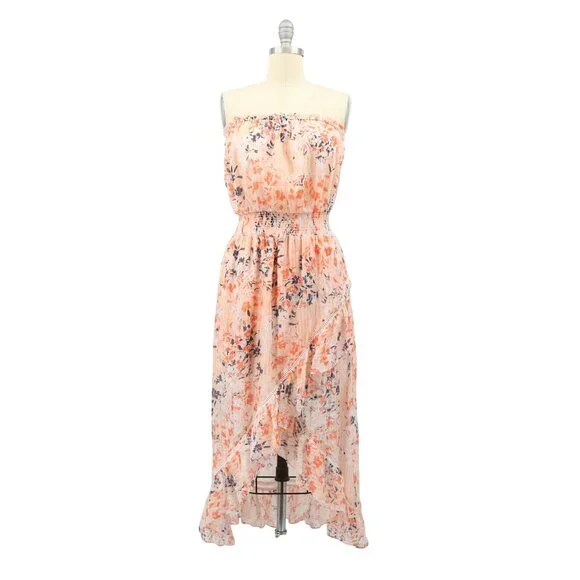 Ramy Brook Manon Dress Strapless Silk Floral Ruffle Midi S Blush Combo - Picture 3 of 9